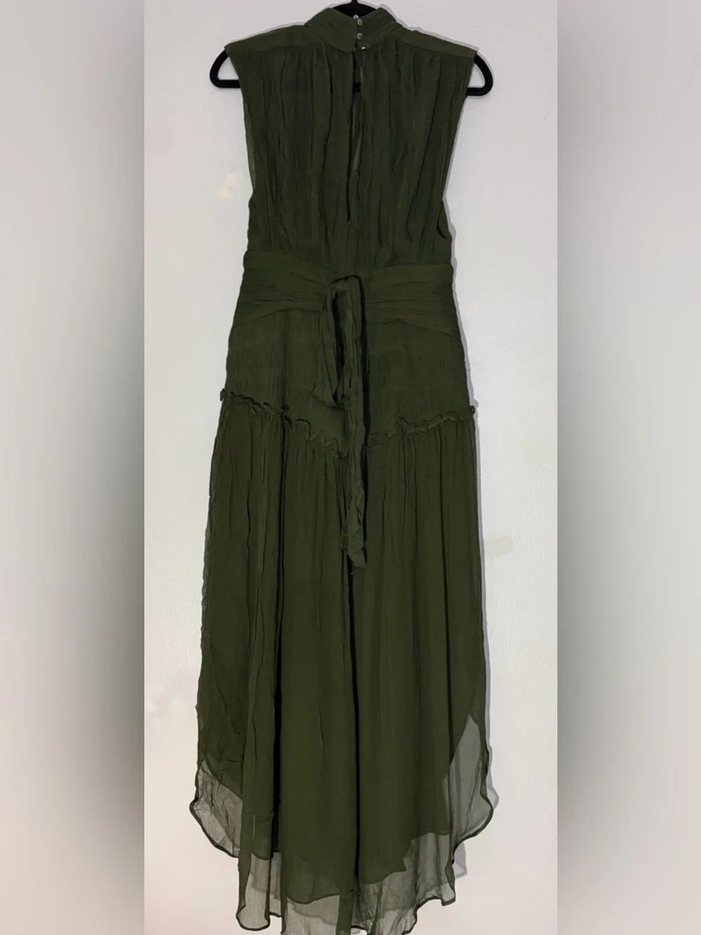 Shona Joy Olive Green Sleeveless Pleated Midi Dress